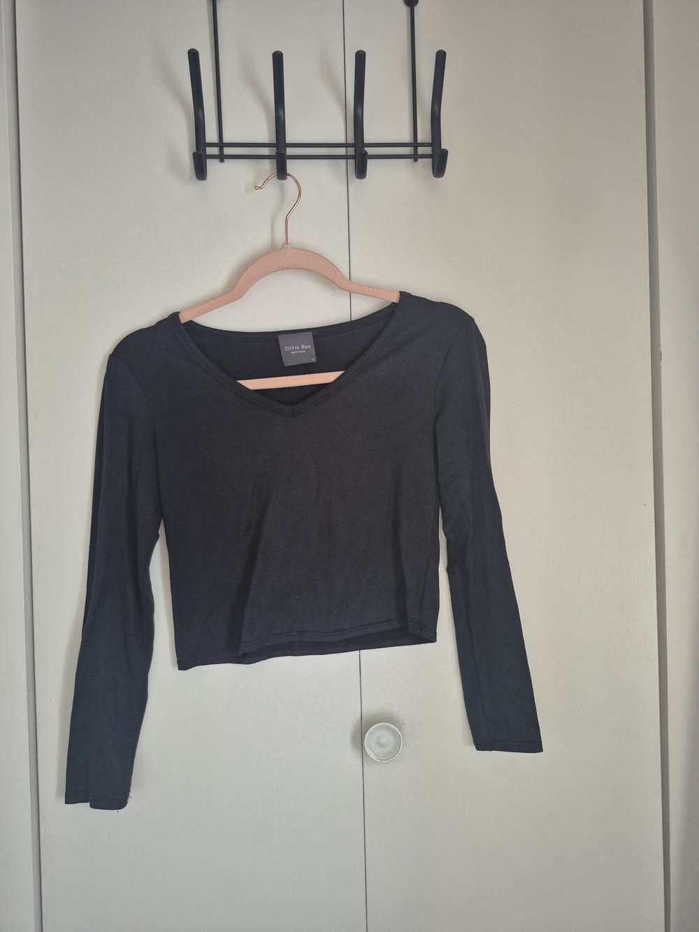 Olivia Rae Black Long Sleeve V-Neck Crop Top
